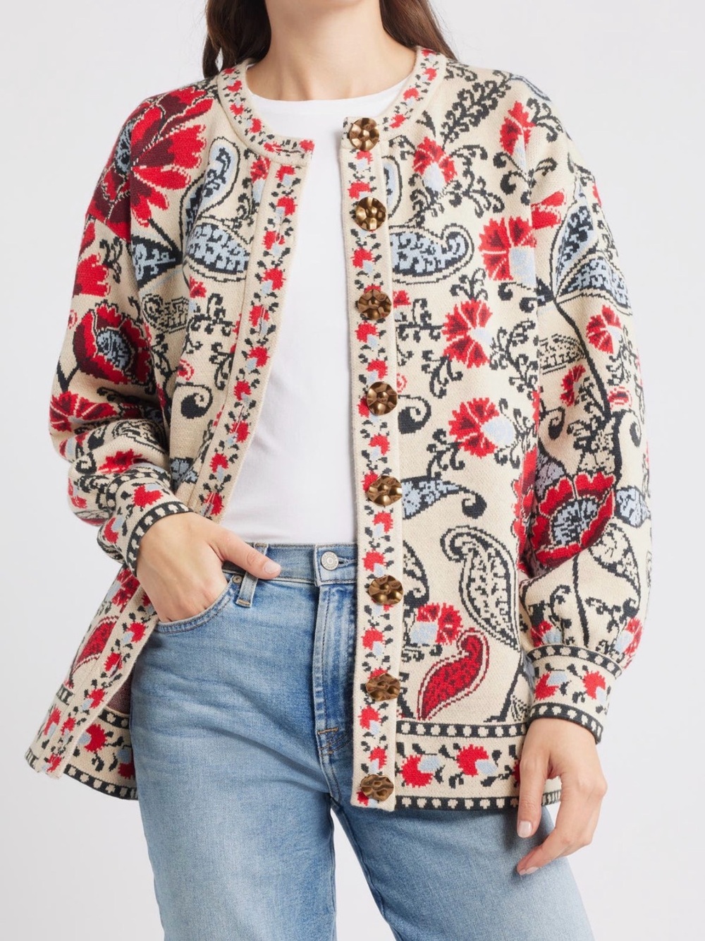 NWT FARM Rio Floral Jacquard Knit Cardigan Small